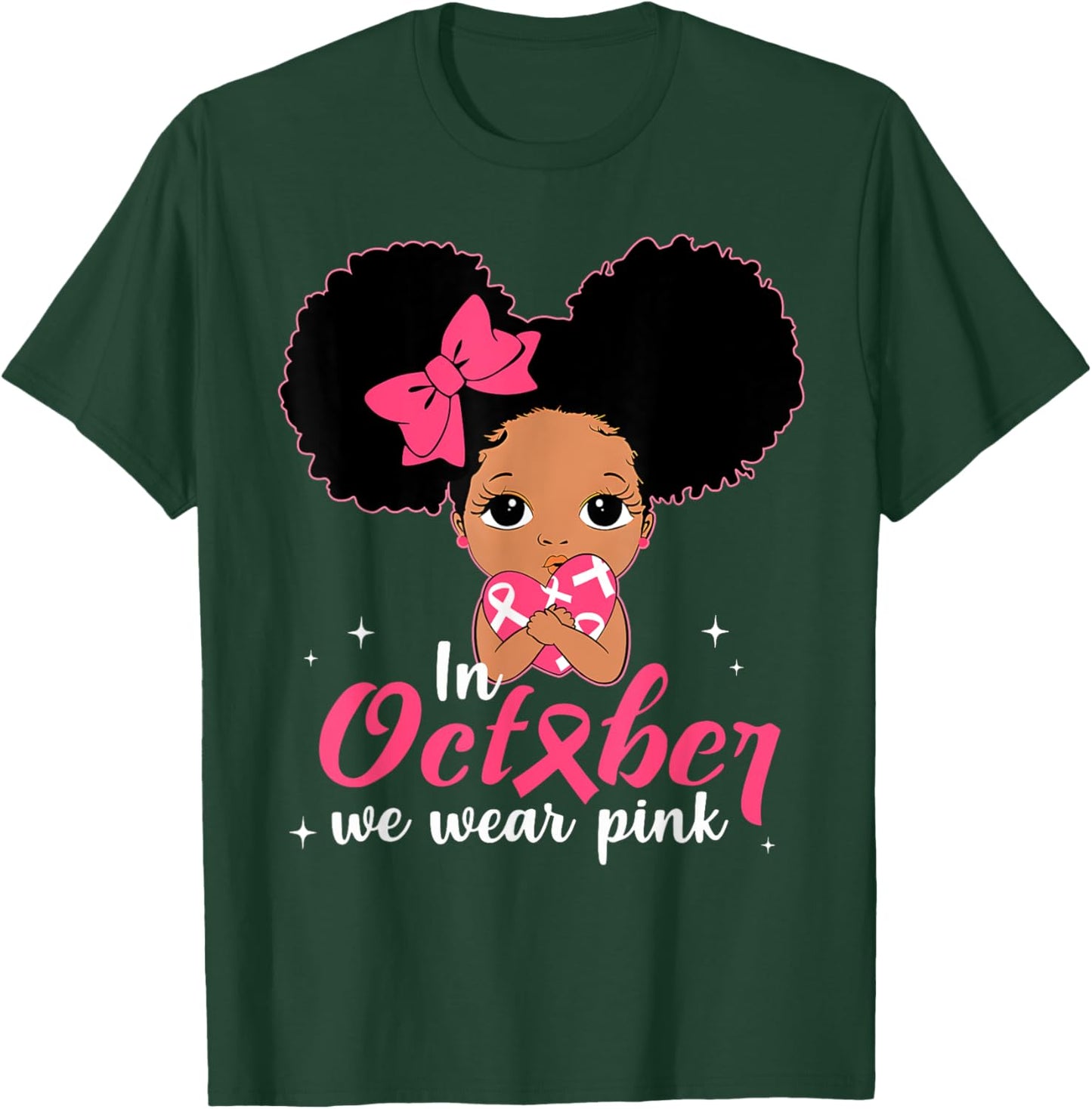 Messy Bun In October We Wear Pink Girls Toddlers Kids T-Shirt - T-Shirt | Forest