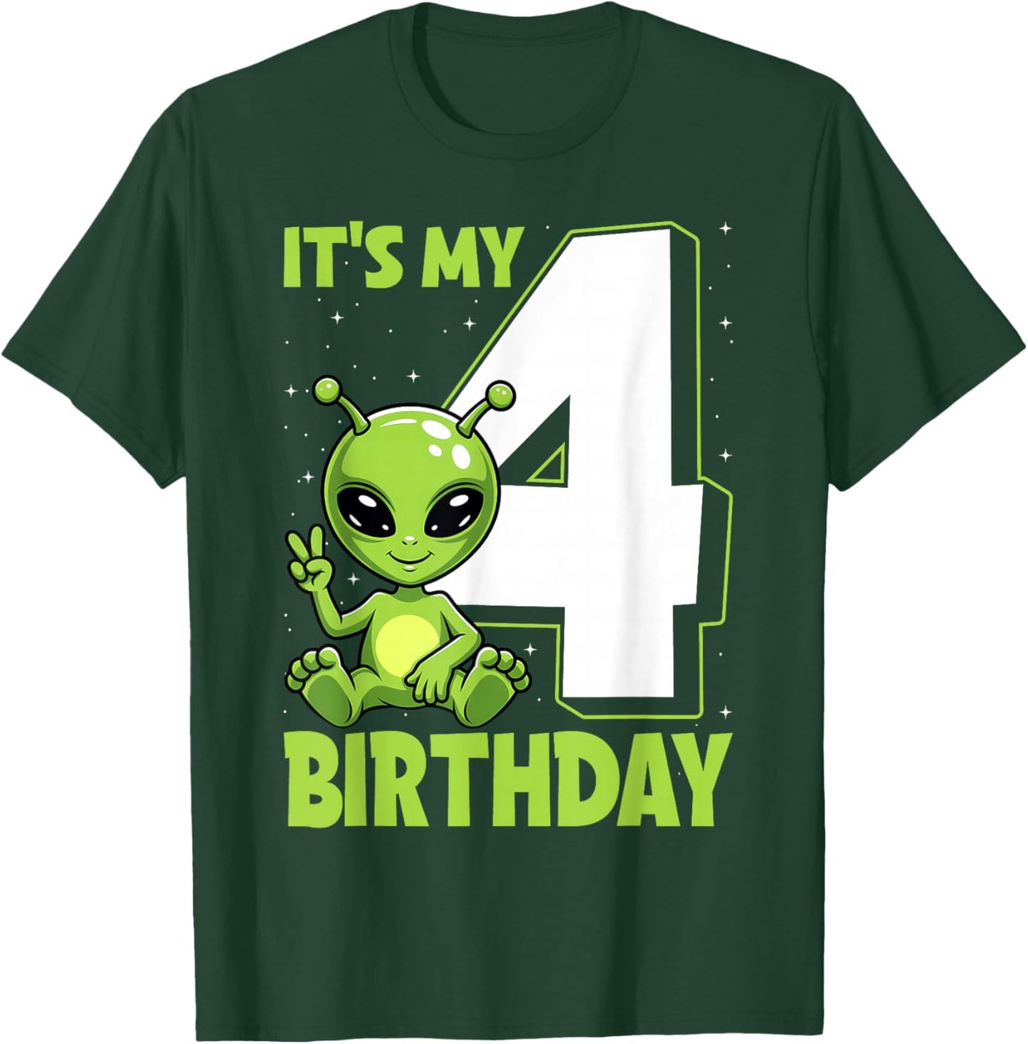 Kids Alien 4 Years Old Boy Girls 4th Birthday T-Shirt - T-Shirt | Forest