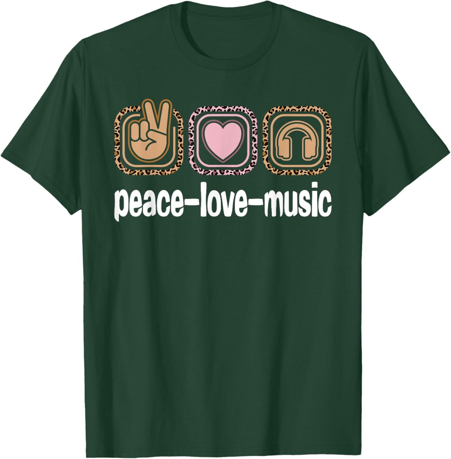 Music Lovers Leopard Print Women Girls Kids Peace Love Music T-Shirt - T-Shirt | Forest