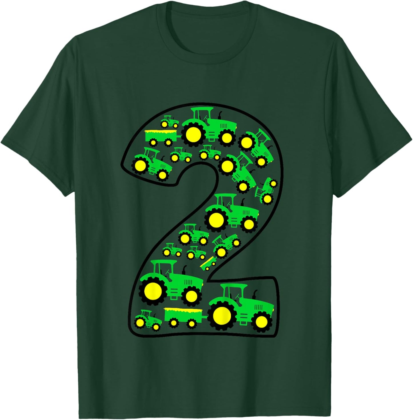 Kids Farm Tractor Boy 2nd Birthday 2 Year Old Toddler Birthday T-Shirt - T-Shirt | Forest