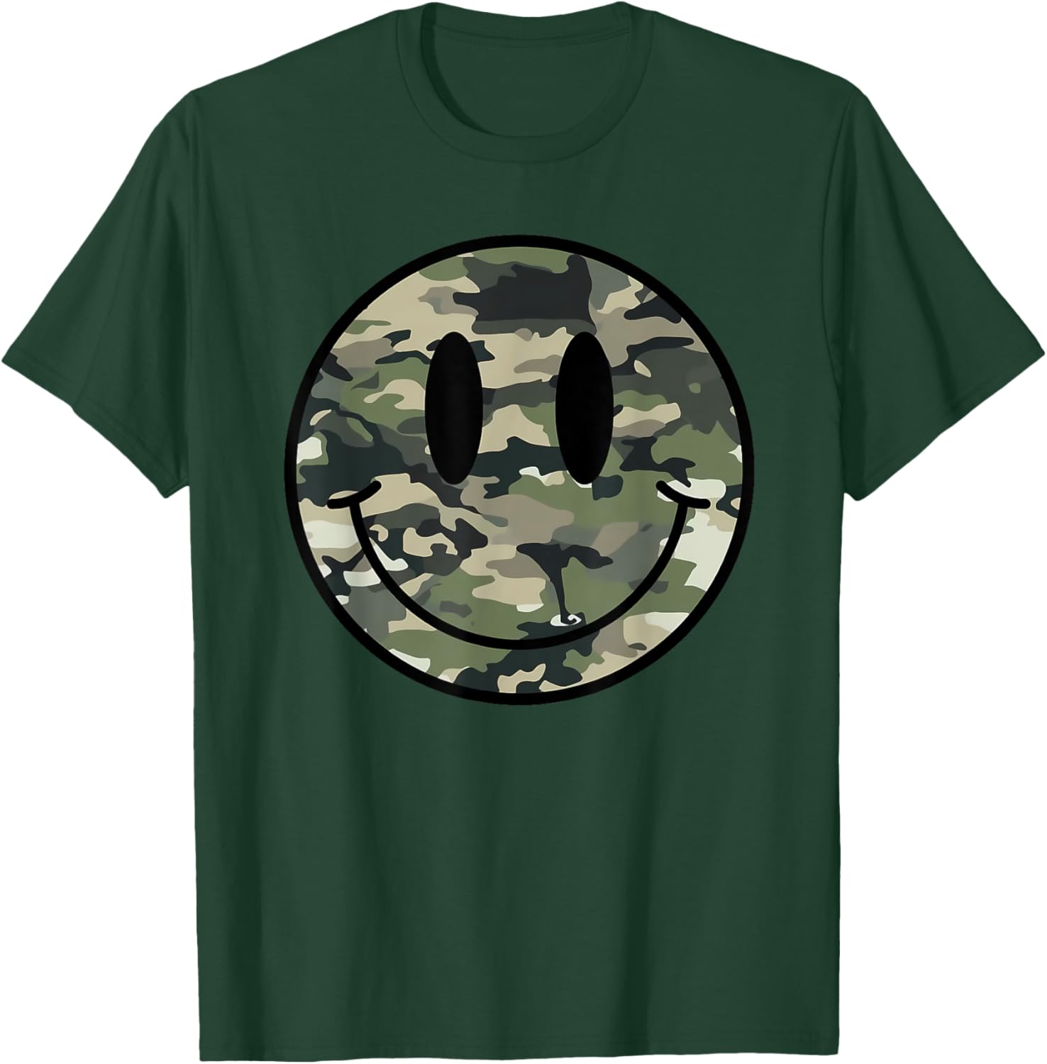 Camouflage Old Camo Happy Face T-Shirt - T-Shirt | Forest