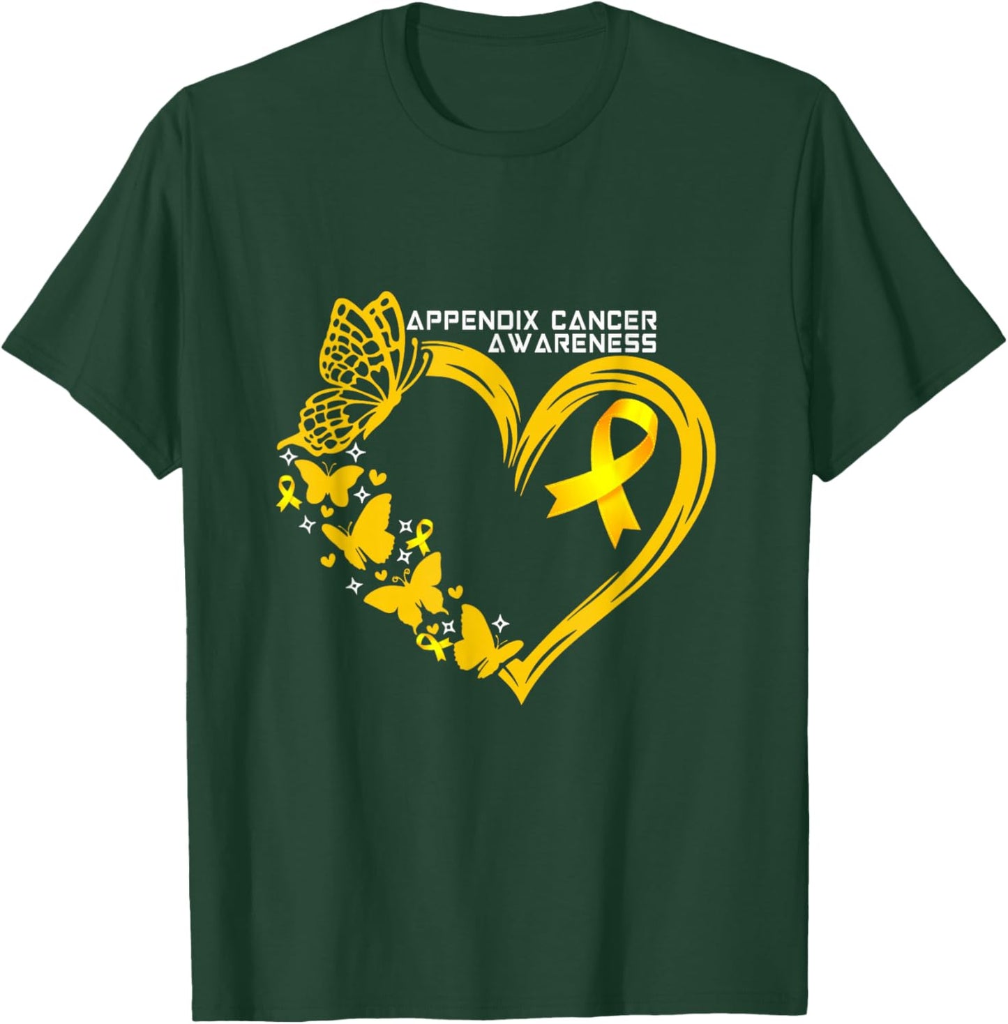 Appendix Cancer Awareness Heart Appendix Cancer Warrior T-Shirt - T-Shirt | Forest