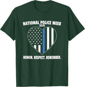 Blue Line American Flag National Police Week 2025 T-Shirt - T-Shirt | Forest