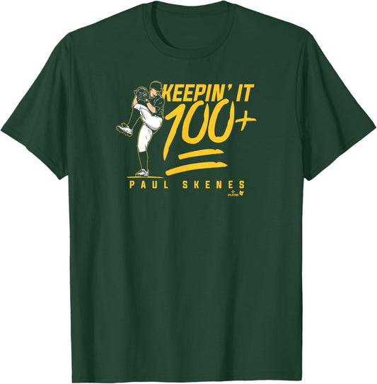 Paul Skenes - Keepin' It 100+ - Pittsburgh Baseball T-Shirt - T-Shirt | Forest