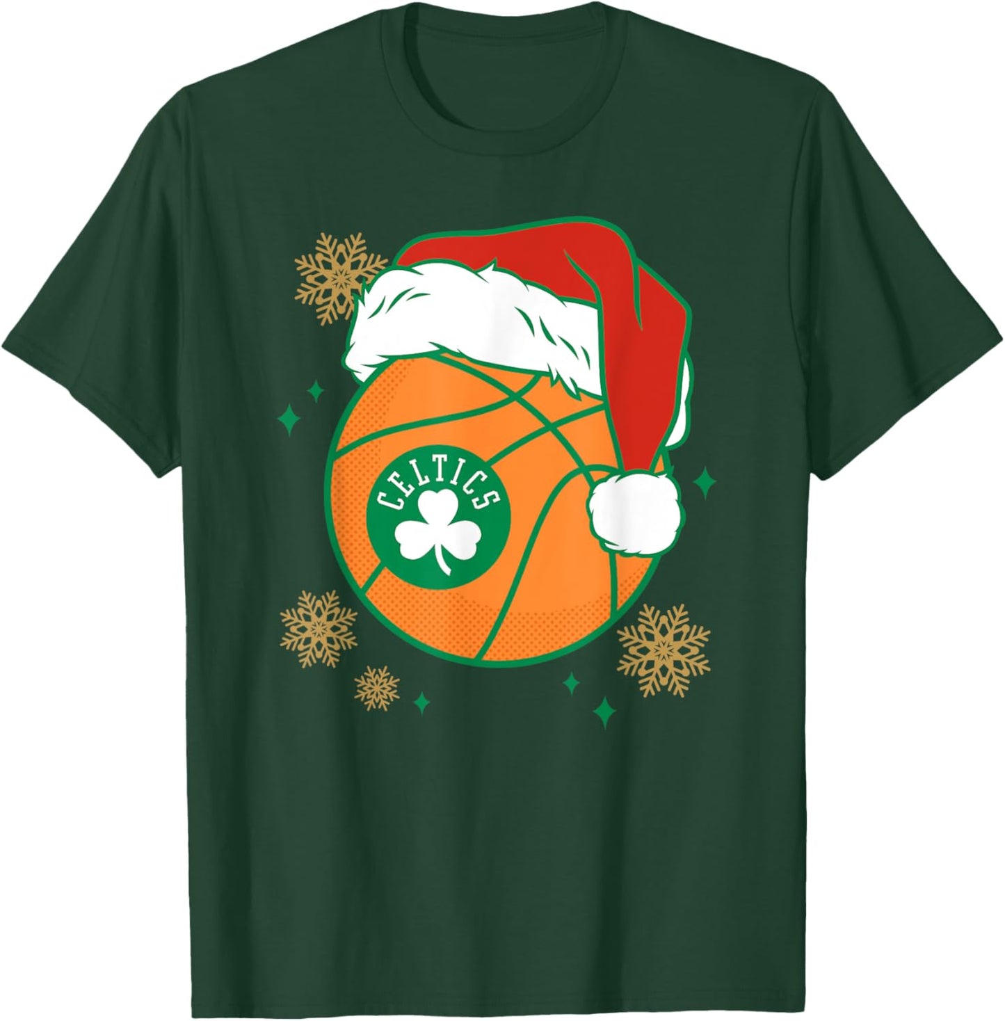 NBA Boston Celtics Christmas Santa Hat Ball T-Shirt - T-Shirt | Forest