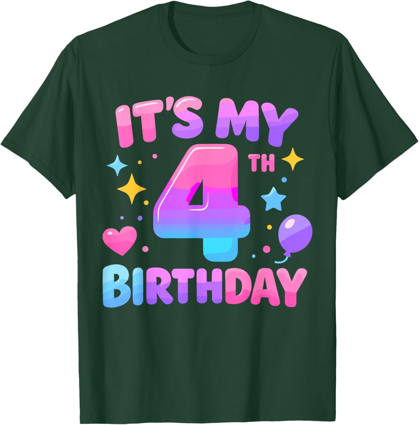 4th Birthday Girls Apparel Four Years Old It's My 4 Bday T-Shirt - T-Shirt | Forest