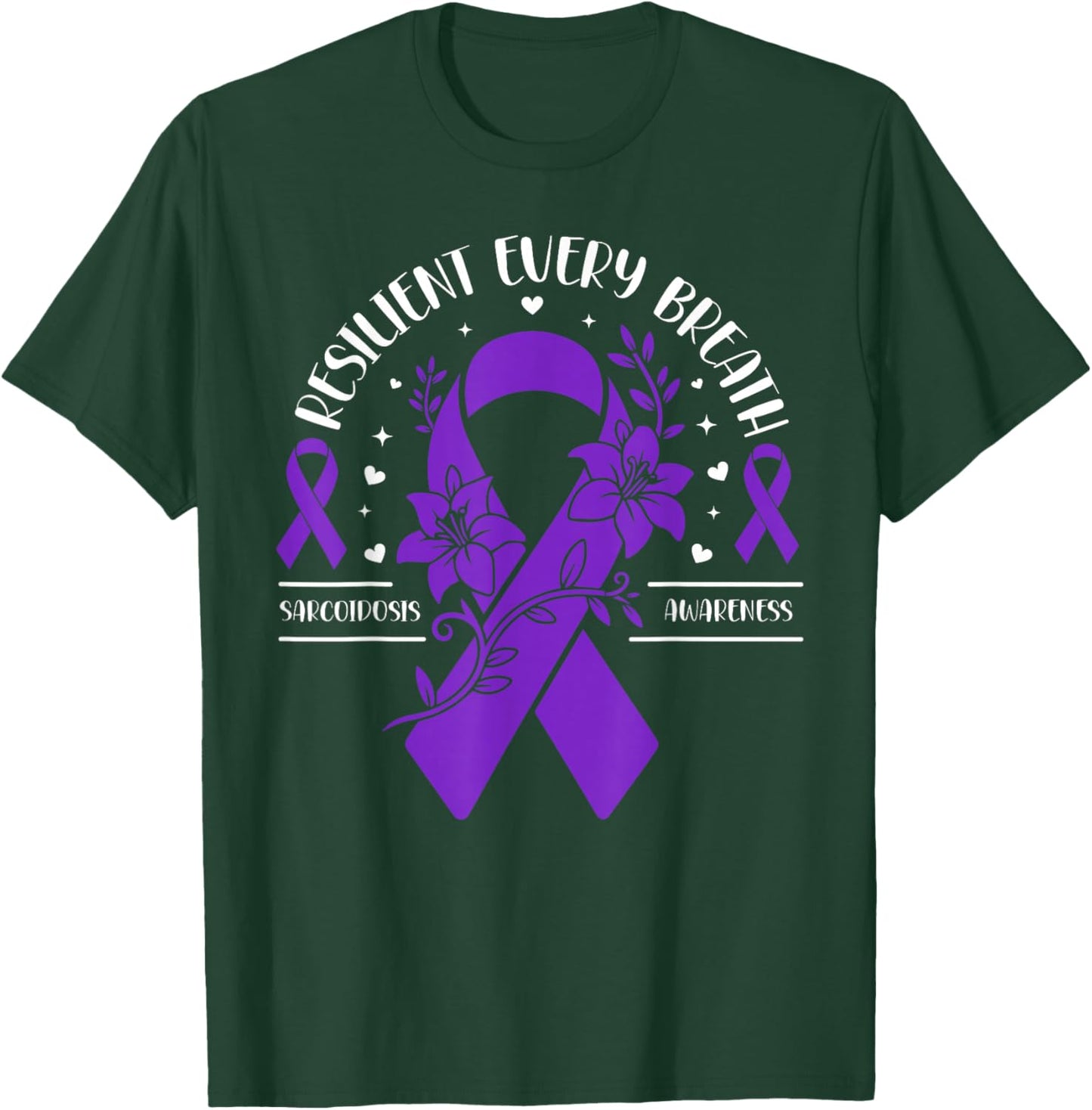 Sarcoidosis Awareness Floral Purple Ribbon T-Shirt - T-Shirt | Forest