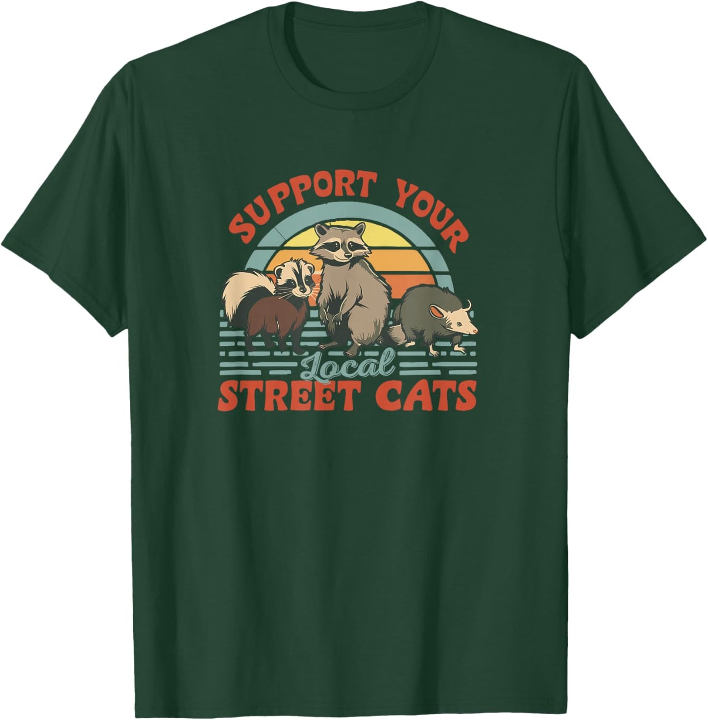 Support Your Local Street Cats Funny Retro Wildlife Lover T-Shirt - T-Shirt | Forest
