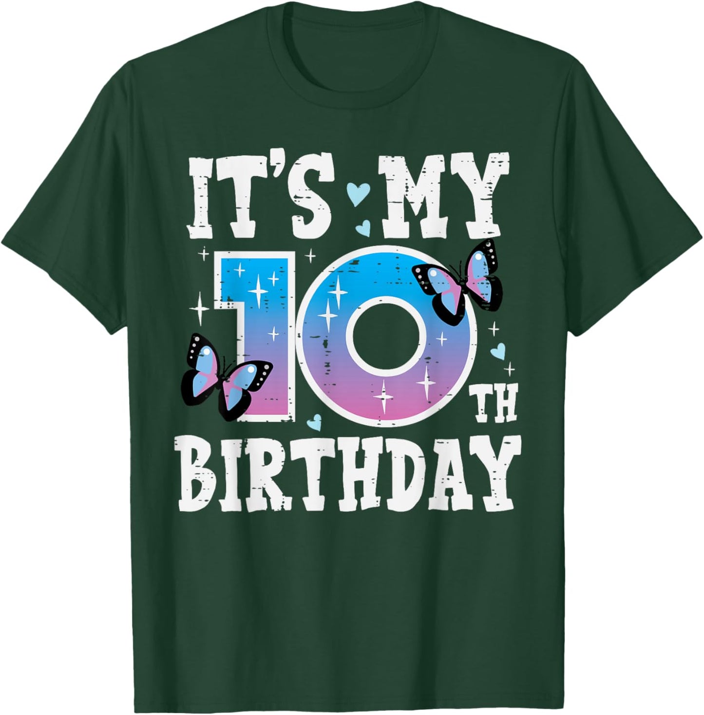 Its My 10th Birthday Butterfly Bday 10 Years Old Girls Kids T-Shirt - T-Shirt | Forest