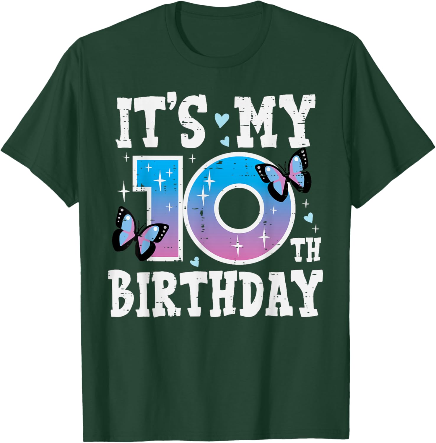 Its My 10th Birthday Butterfly Bday 10 Years Old Girls Kids T-Shirt - T-Shirt | Forest