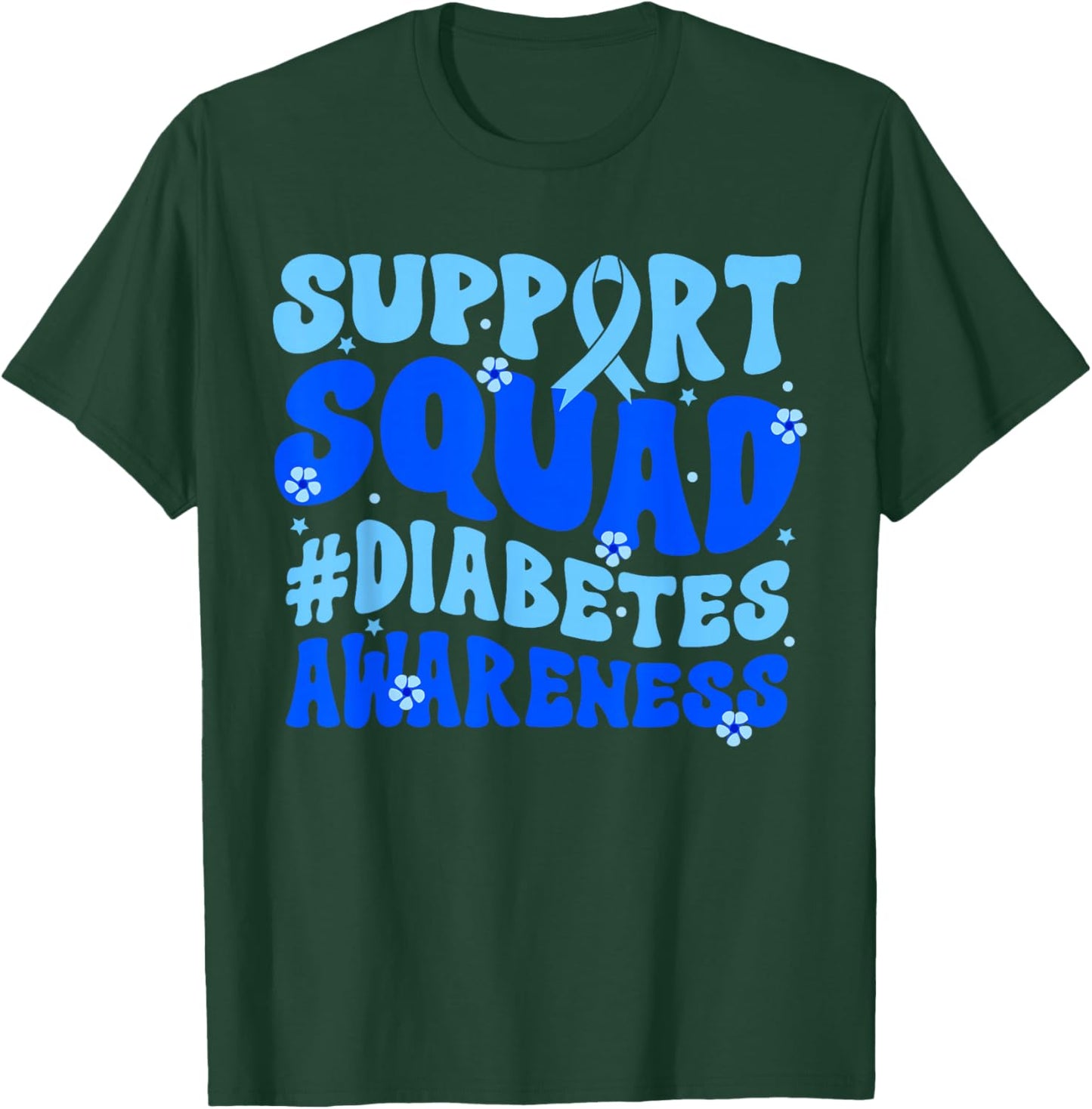 Groovy Support Squad Blue Ribbon Diabetes Awareness Month T-Shirt - T-Shirt | Forest