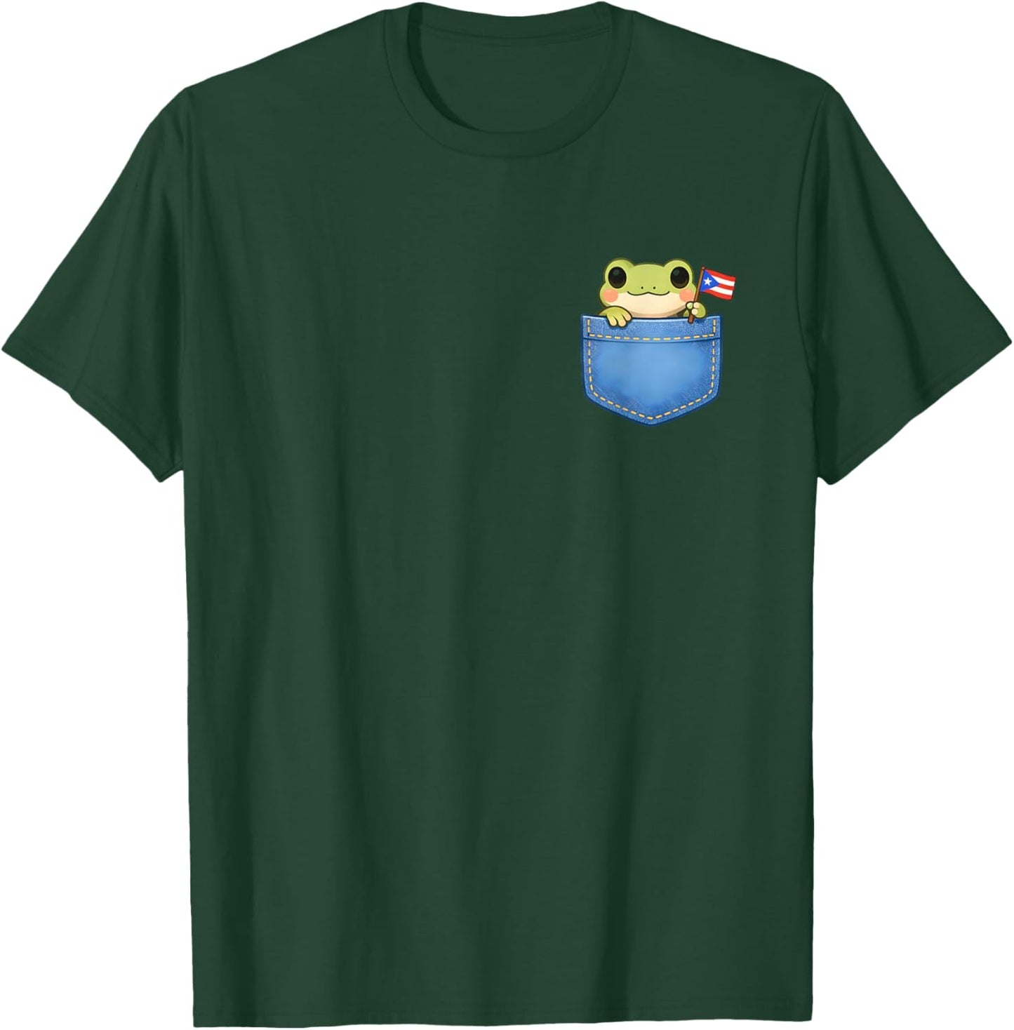 Cute Coqui Frog Pocket Puerto Rican Flag Boricua Kids Women T-Shirt - T-Shirt | Forest