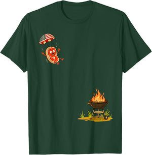 Funny Steak Skydiving BBQ Fourth of July Humor T-Shirt - T-Shirt | Forest