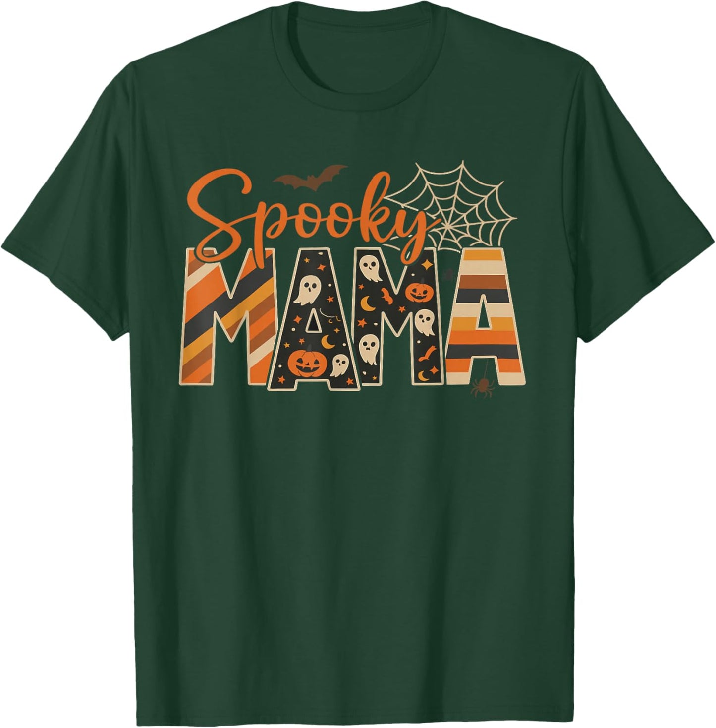 Spooky Mama Funny Mom Halloween Ghost Witch Bat T-Shirt - T-Shirt | Forest