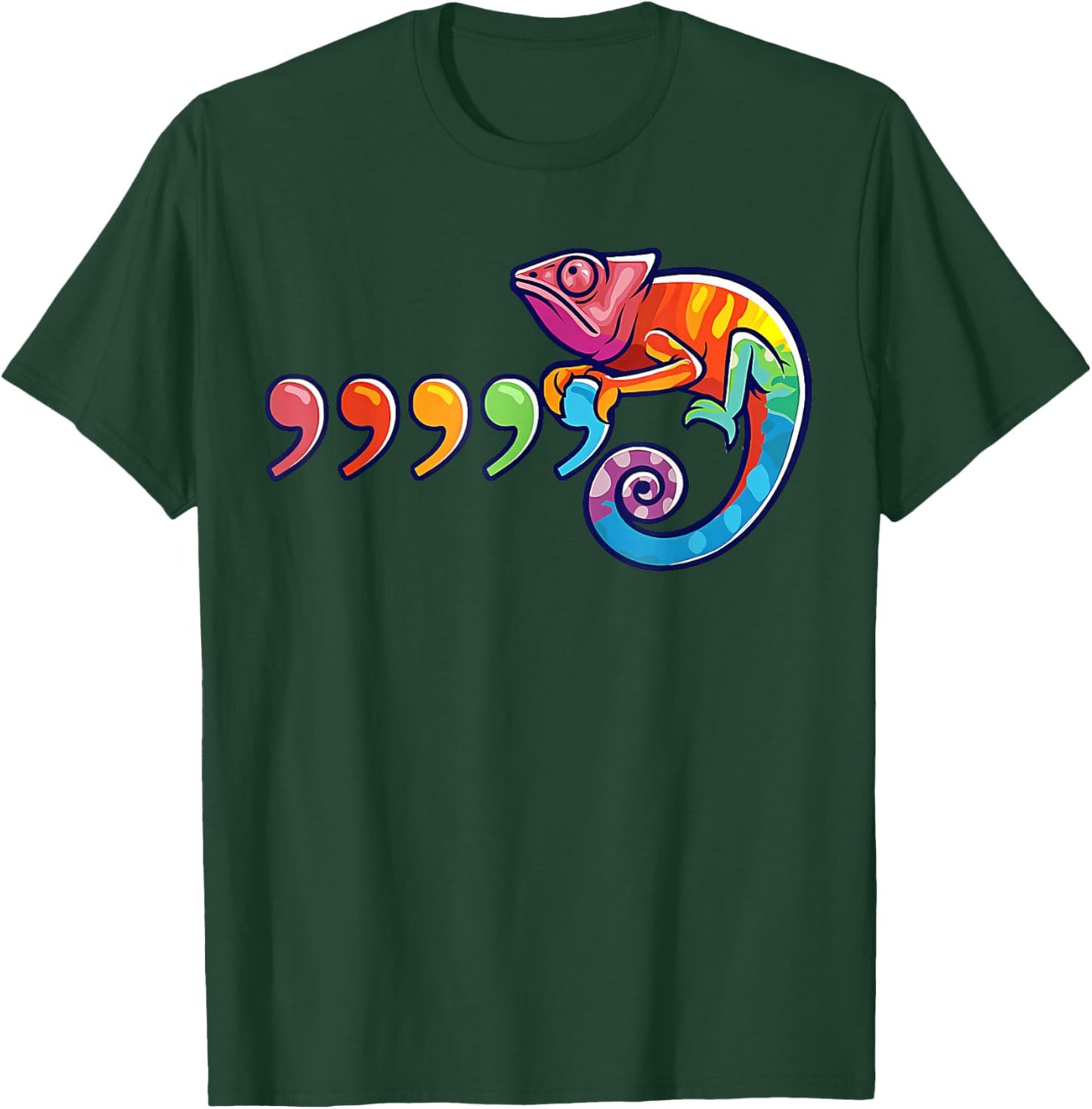 Comma Chameleon Funny 80's Throwback T-Shirt - T-Shirt | Forest
