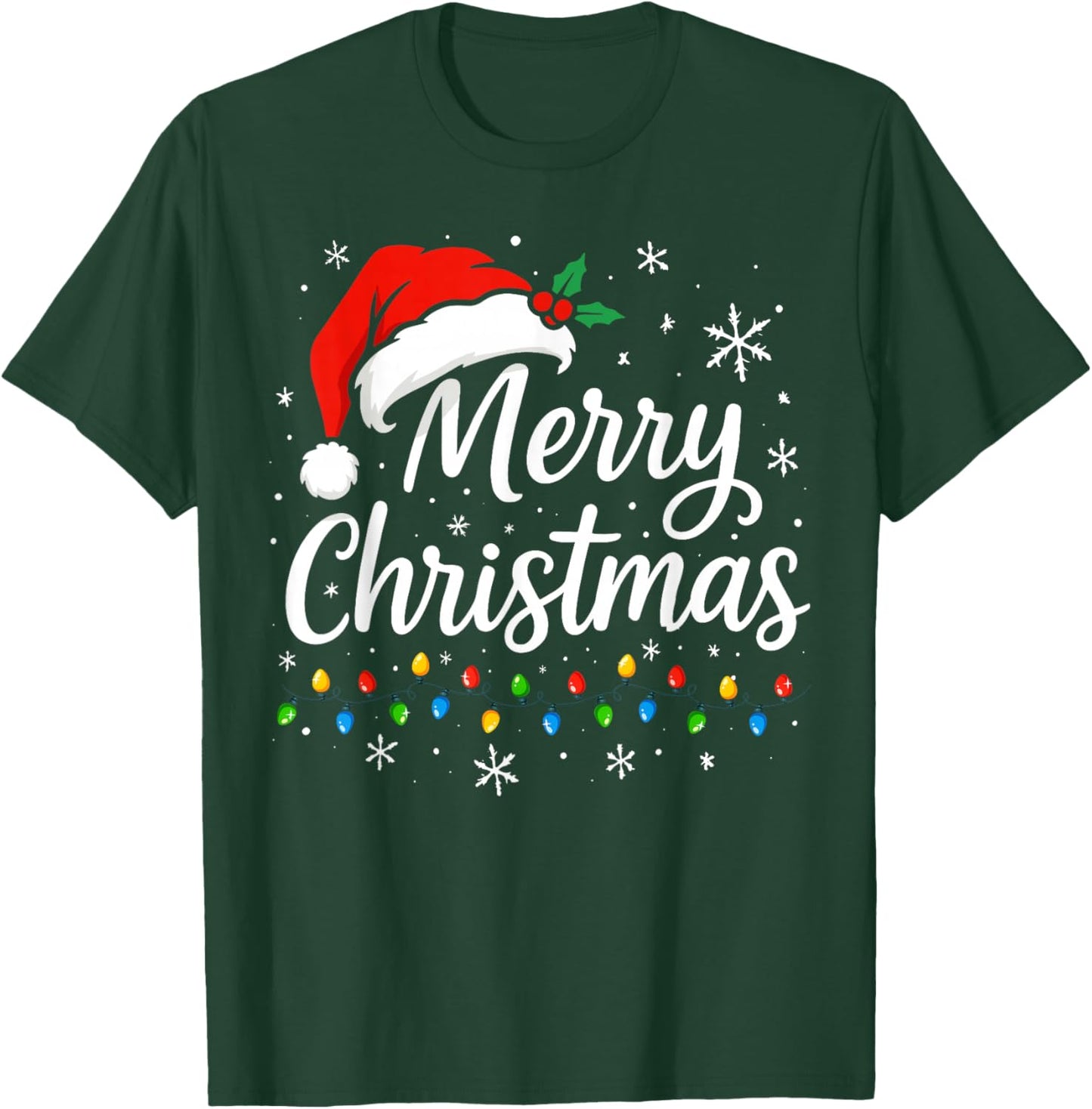 Merry Christmas Lights Red Santa Hat Xmas Family Matching T-Shirt - T-Shirt | Forest