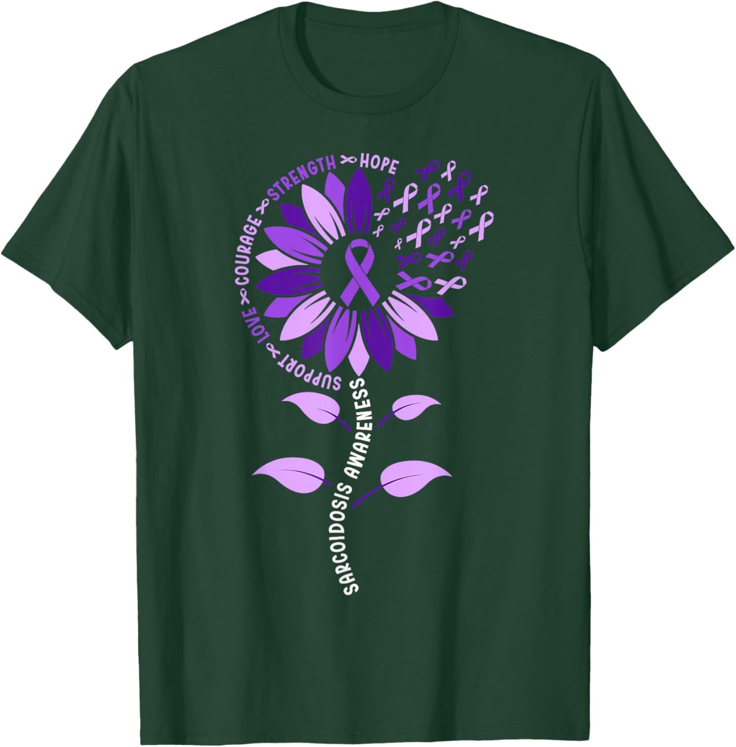 Sunflower Purple Ribbon Sarcoidosis Awareness Month T-Shirt - T-Shirt | Forest