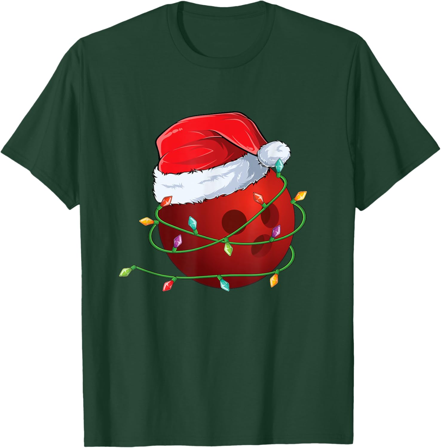 Christmas Bowling ball Santa Hat wrapped in Holiday Lights T-Shirt - T-Shirt | Forest