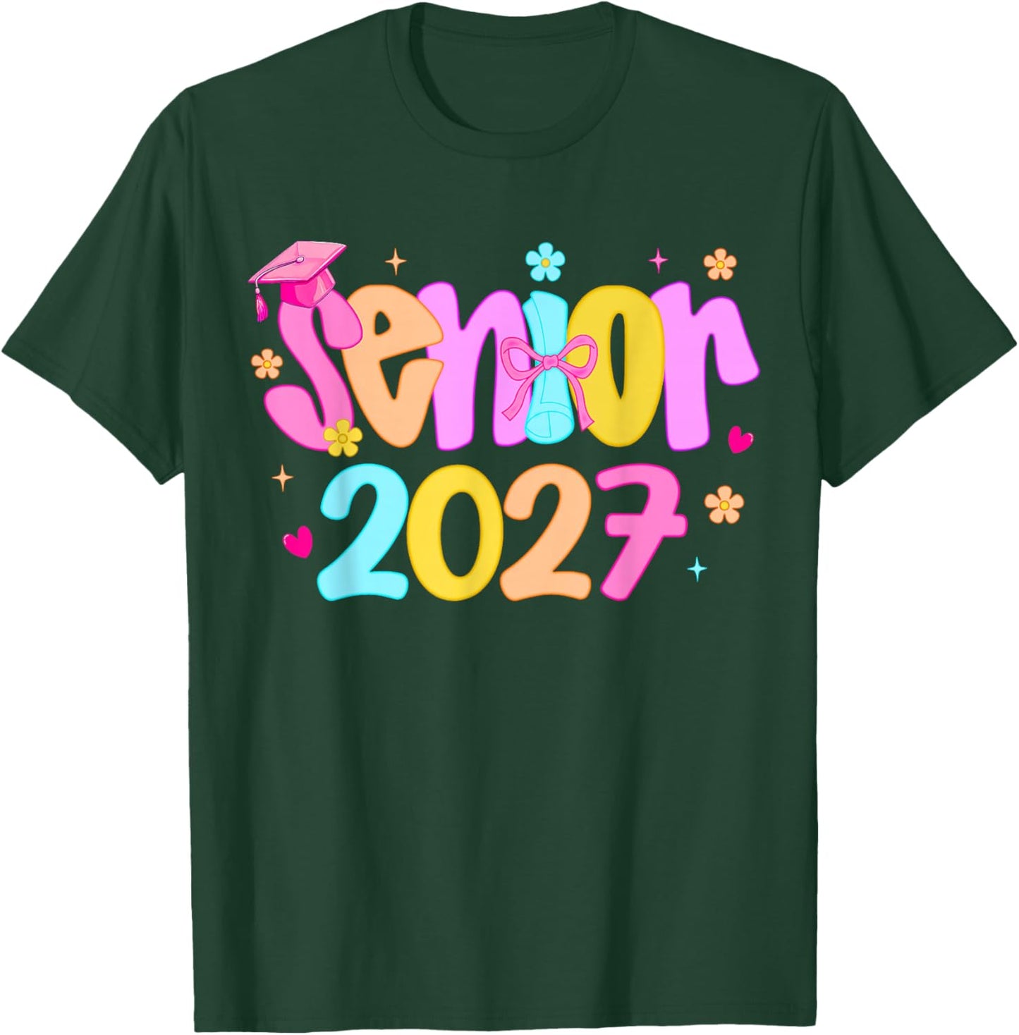 Class of 2027 Senior Coquette Bow 2027 Graduation T-Shirt - T-Shirt | Forest
