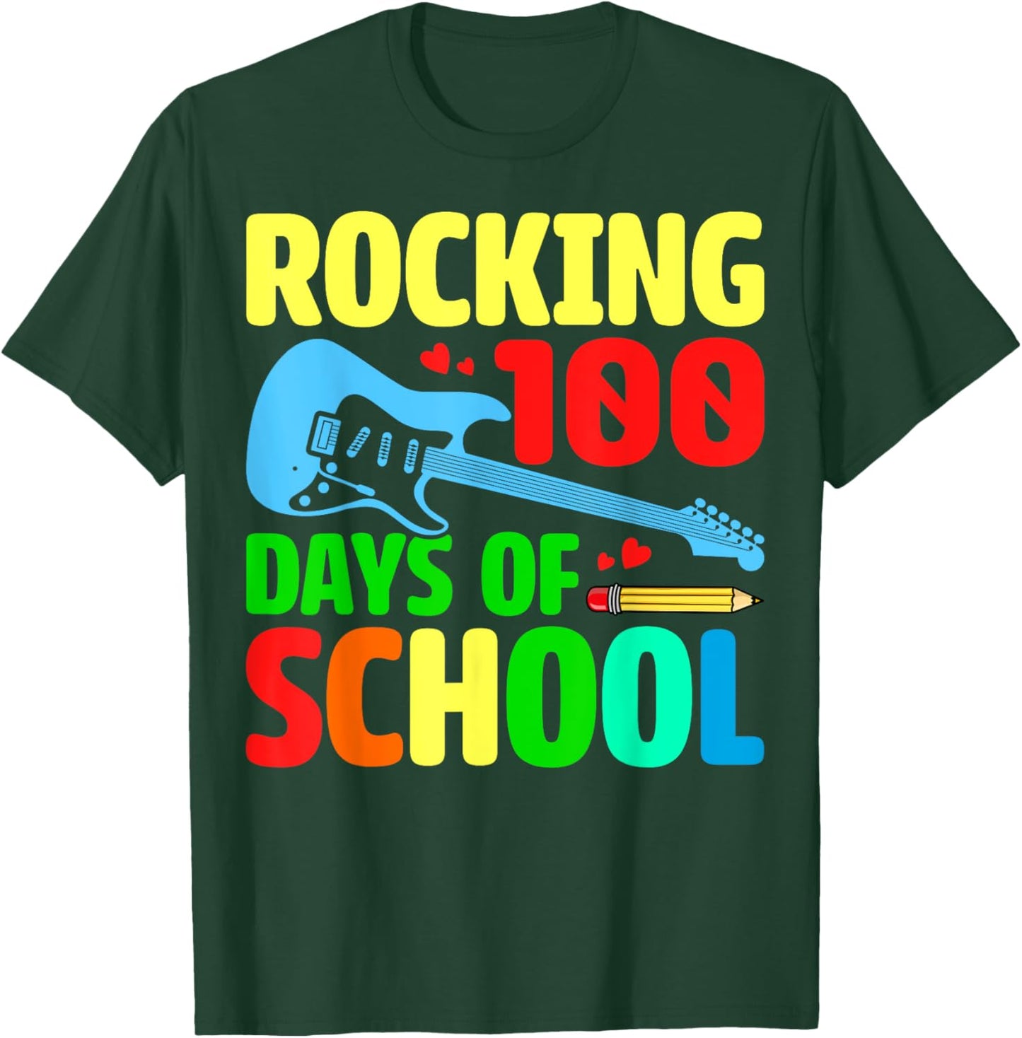 Rocking 100 Days of School Music Lover Students Teacher T-Shirt - T-Shirt | Forest