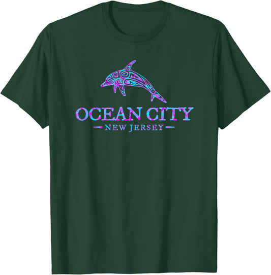 Ocean City New Jersey Colorful Dolphin Girls Boys T-Shirt - T-Shirt | Forest