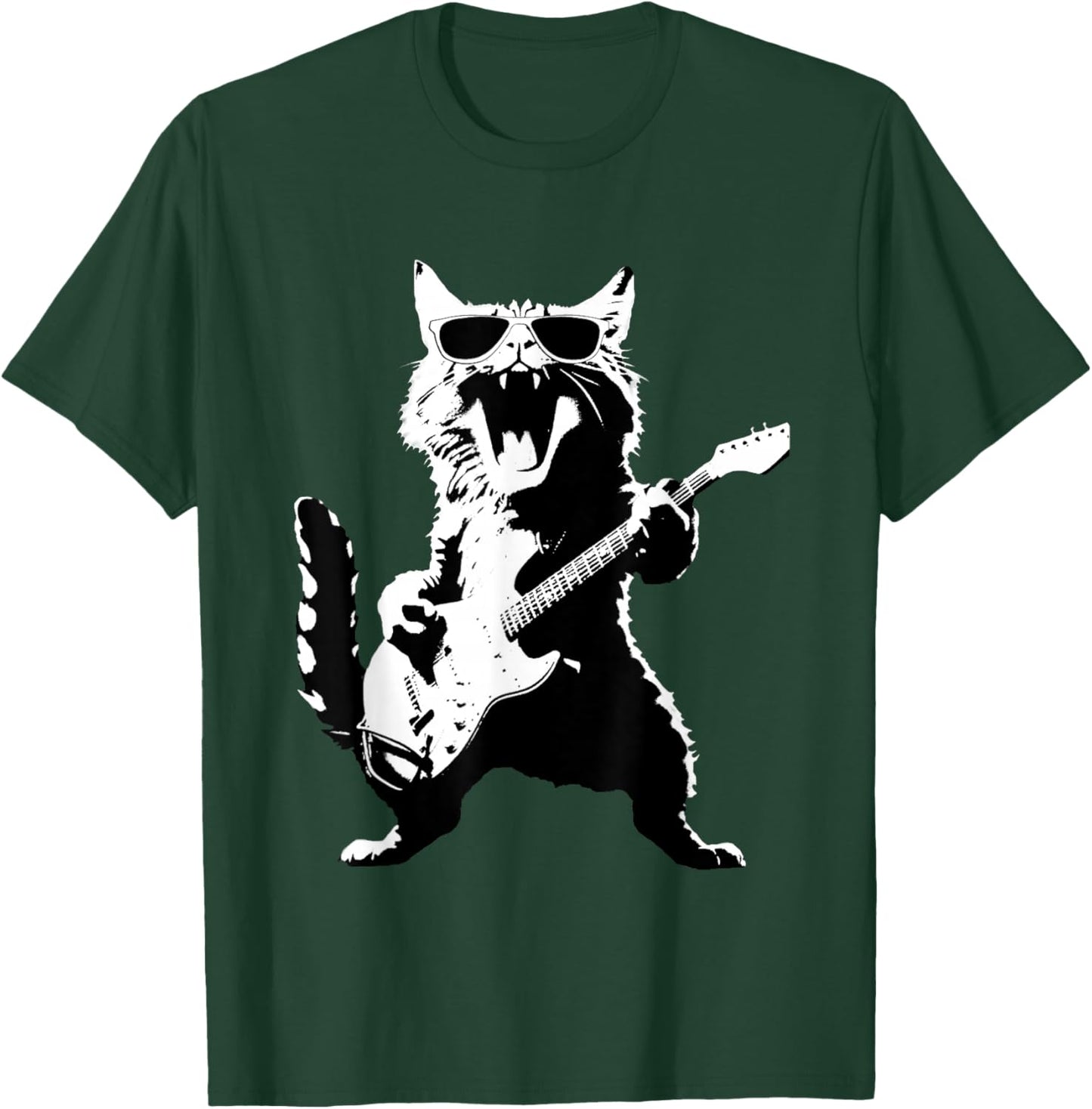 Black Cat Playing Guitar T-Shirt - T-Shirt | Forest