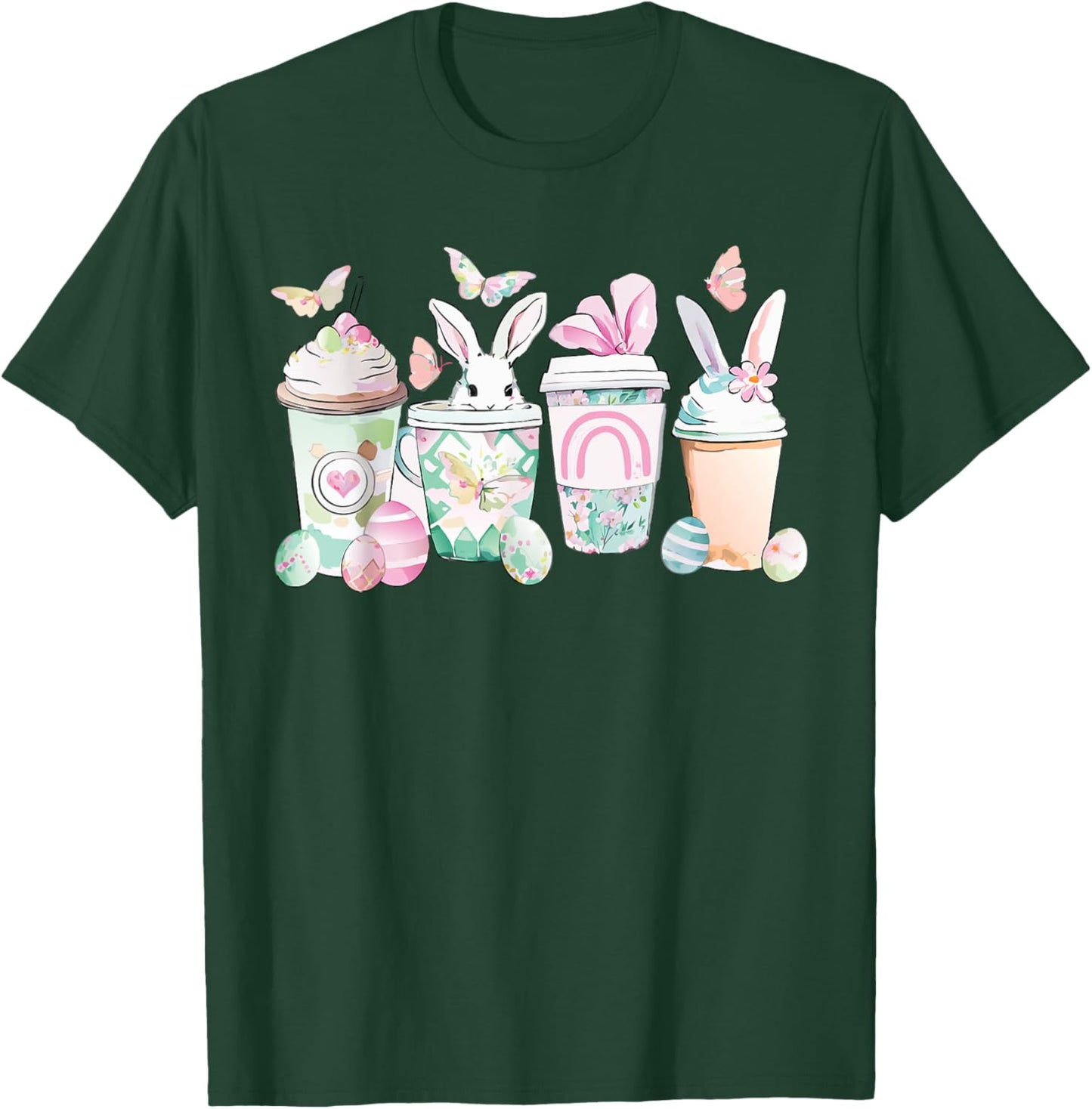 Easter Eggs Coffee Bunny Cups Latte Iced Cream Women Girls T-Shirt - T-Shirt | Forest