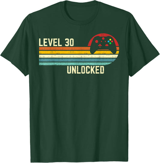 30e Anniversaire d'un Joueur vidéo Amusant débloqué Vintage de Niveau 30 T-Shirt - T-Shirt | Forest