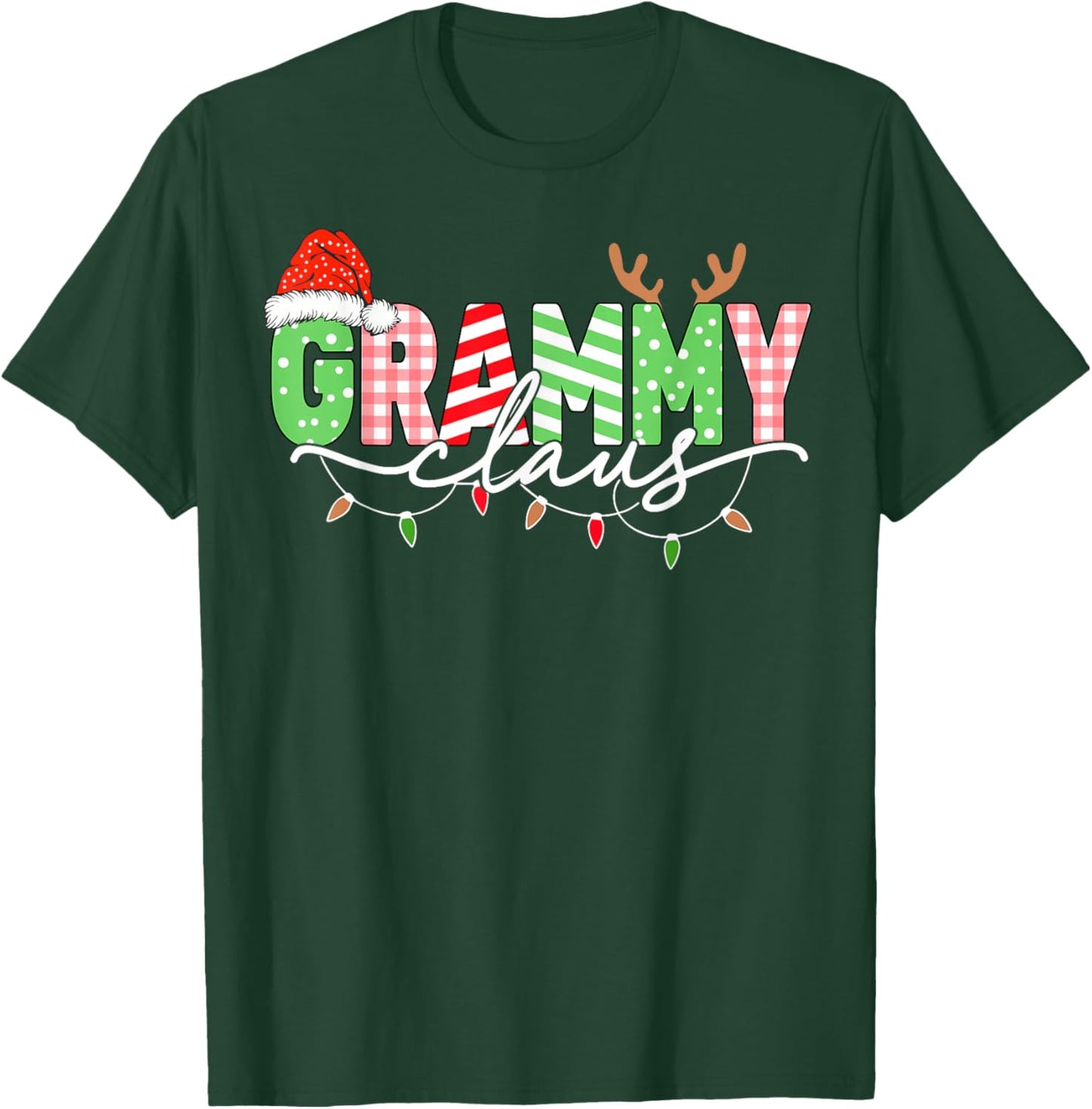 Grammy Claus Christmas Lights Santa Hat Family Matching T-Shirt - T-Shirt | Forest