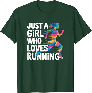 Just a Girl Who Loves Running Design with Colorful Runner T-Shirt - T-Shirt | Forest