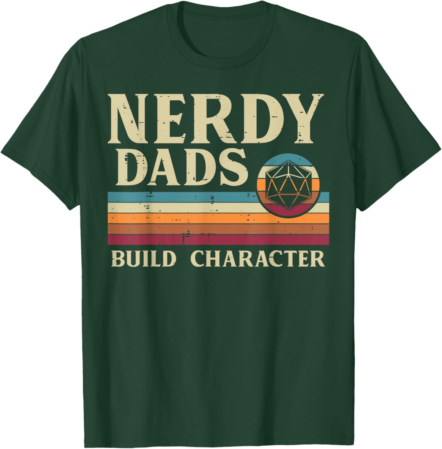 Nerdy Dads Build Character Retro Fathers Day Daddy Papa Men T-Shirt - T-Shirt | Forest