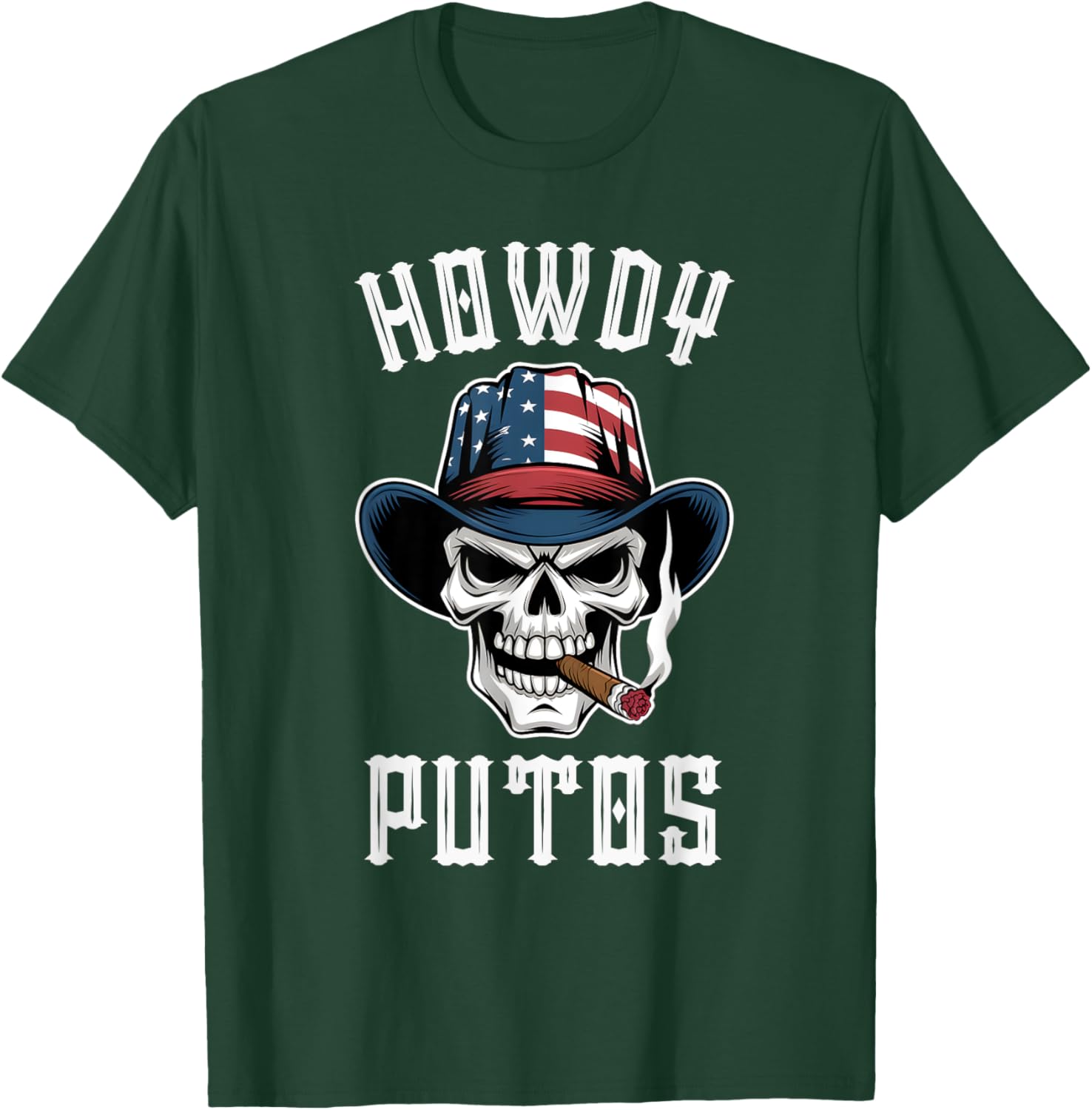 Howdy Putos Funny Retro Vintage Western Cowboy Skull T-Shirt - T-Shirt | Forest