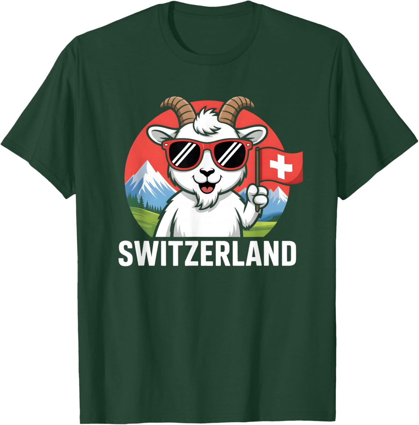 Switzerland Mountain Goat Design Funny Swiss Flag Graphic T-Shirt - T-Shirt | Forest