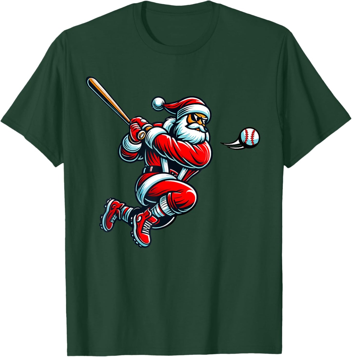 Santa Baseball Player Xmas Men Kids Boys Christmas Sports T-Shirt - T-Shirt | Forest