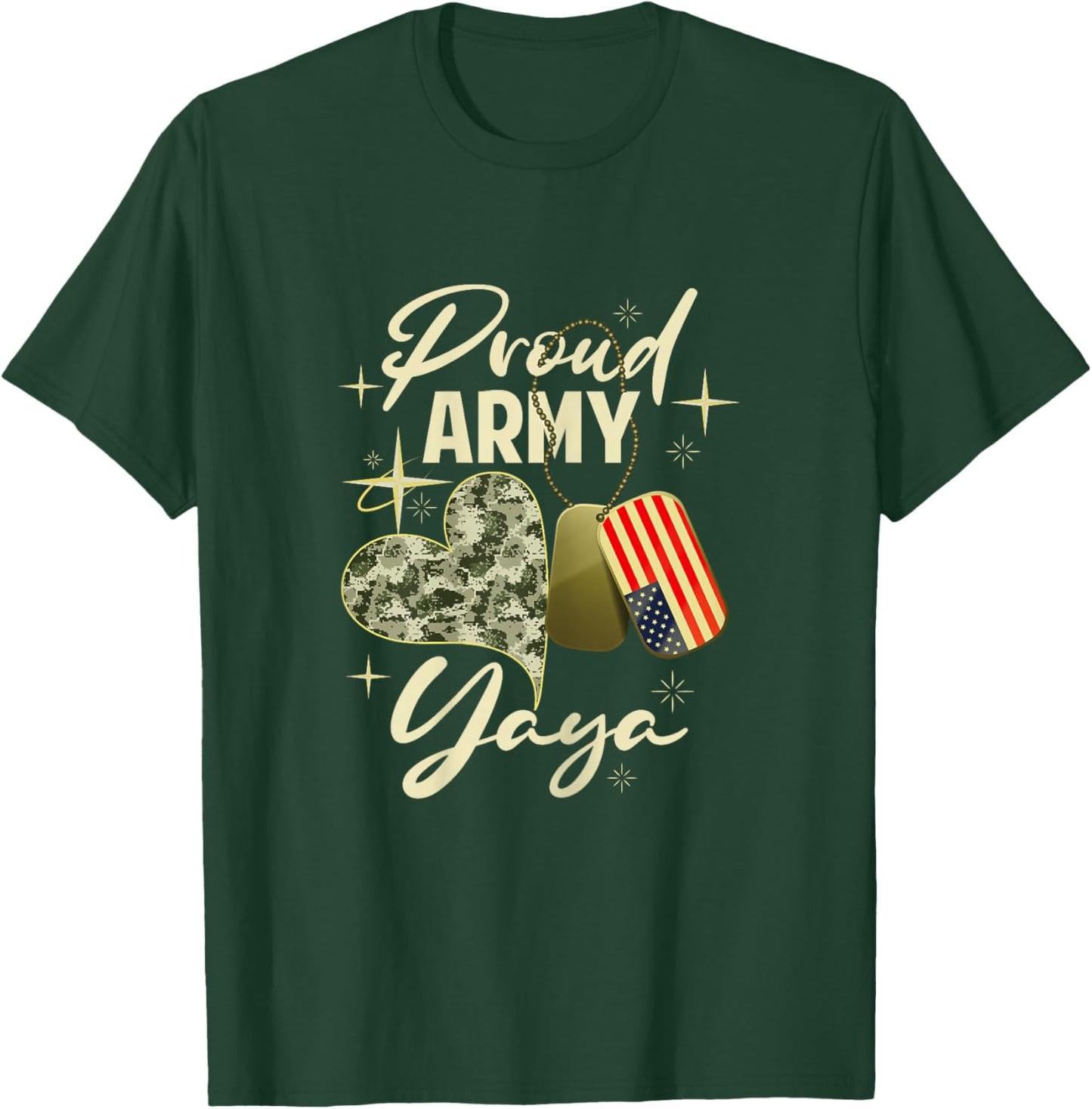 Proud Army Yaya Camouflage Mother's Day Dog Tag US Flag T-Shirt - T-Shirt | Forest