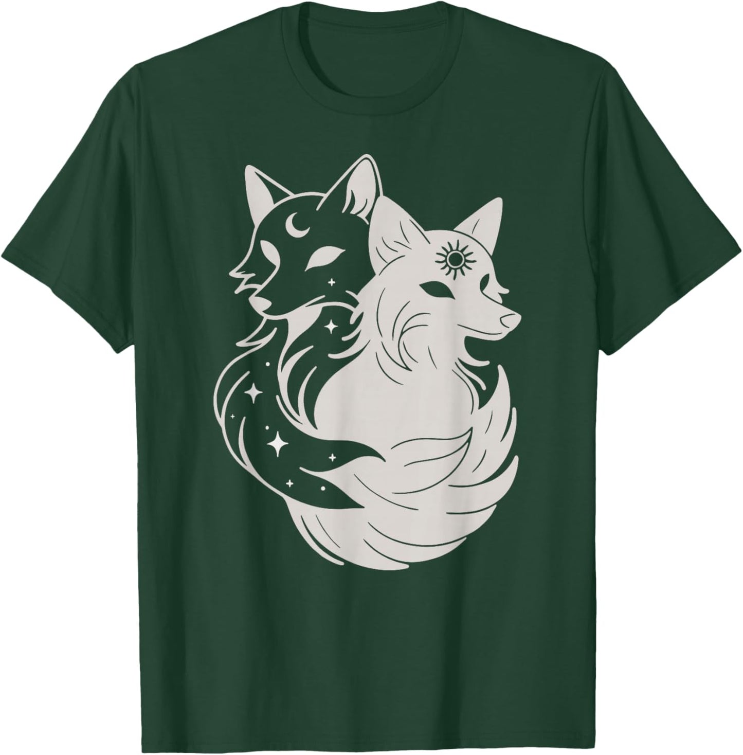 Fox Foxes Sun Stars Night Moon Day Spirit Celestial Sky Alt T-Shirt - T-Shirt | Forest