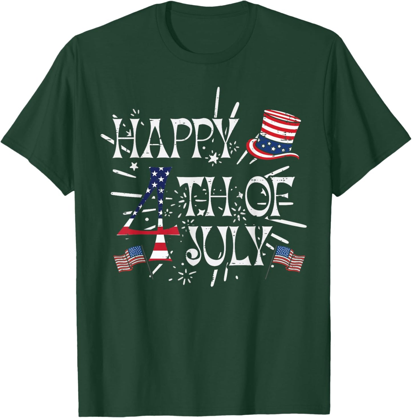 Happy 4th of July US Flag Top Hat Patriotic Men Women Kids T-Shirt - T-Shirt | Forest