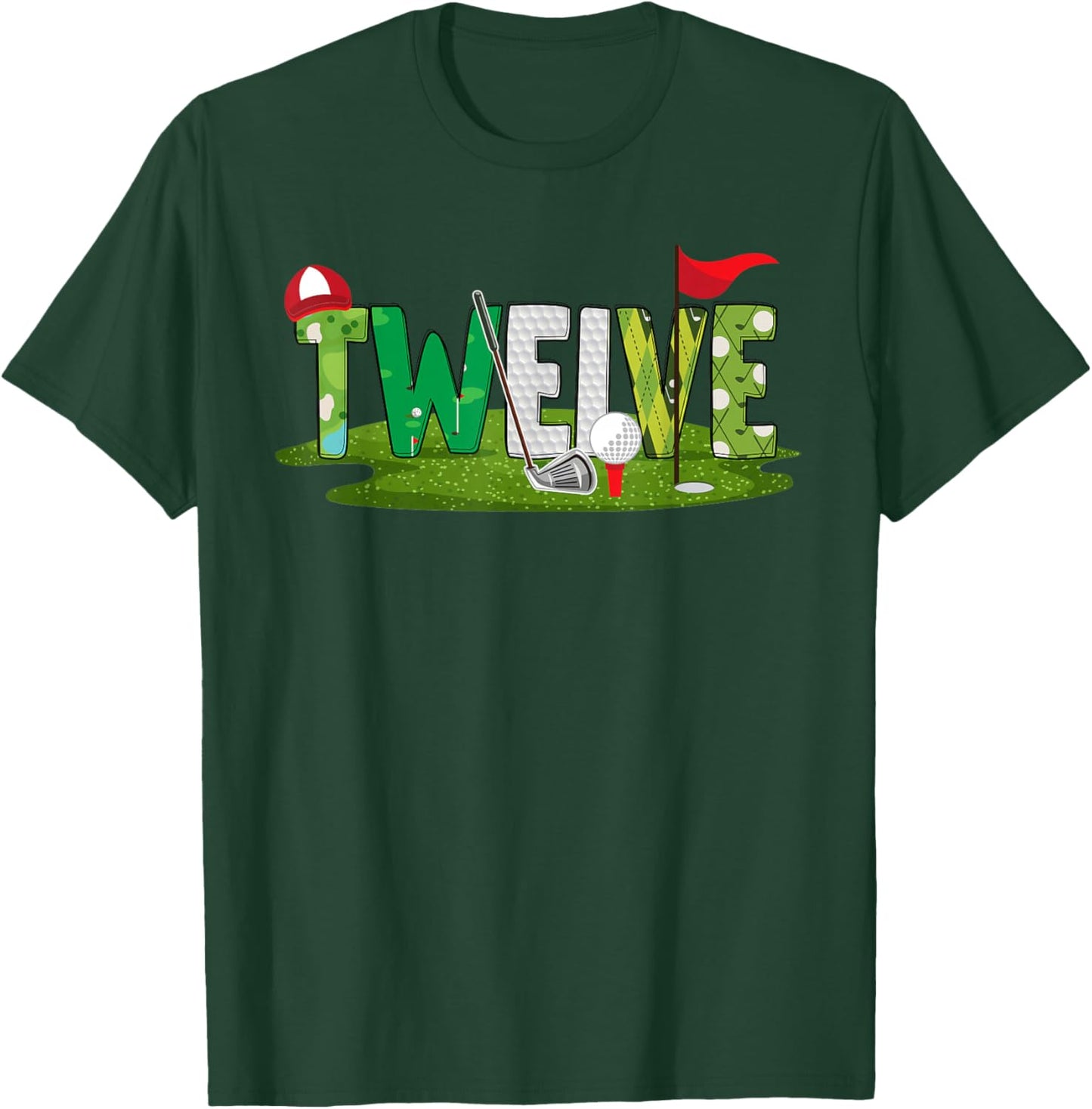 12th Birthday Golf Theme 12 Year Old Kids Sport Party T-Shirt - T-Shirt | Forest