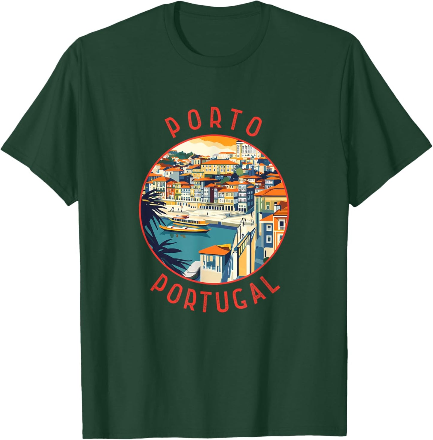 Porto Portugal Retro Distressed Circle T-Shirt - T-Shirt | Forest