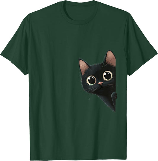 Cute Black Cat Peeking Curious Kitten T-Shirt - T-Shirt | Forest