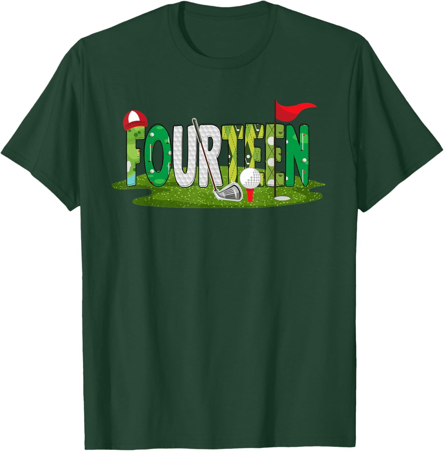 14th Birthday Golf Theme 14 Year Old Kids Sport Party T-Shirt - T-Shirt | Forest