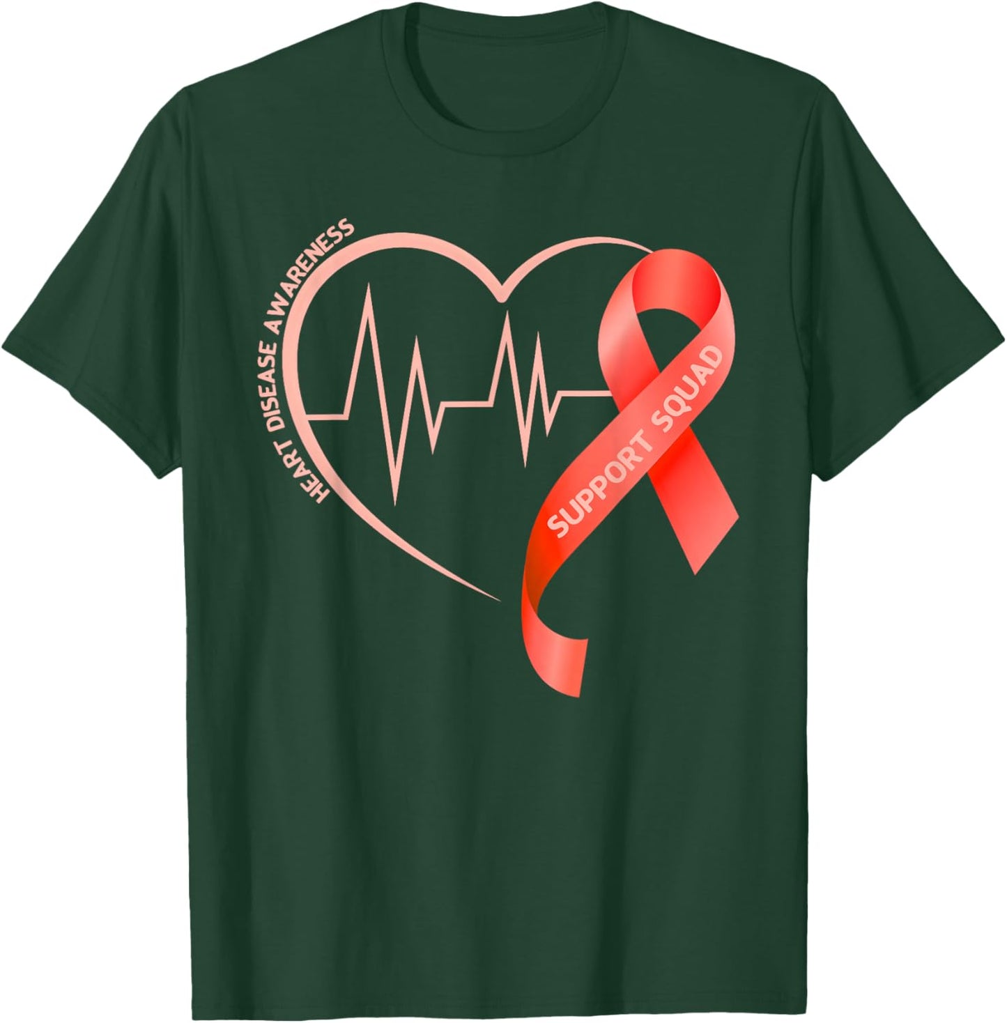Support Squad Heart Disease Awareness Heartbeat Wear Red T-Shirt - T-Shirt | Forest