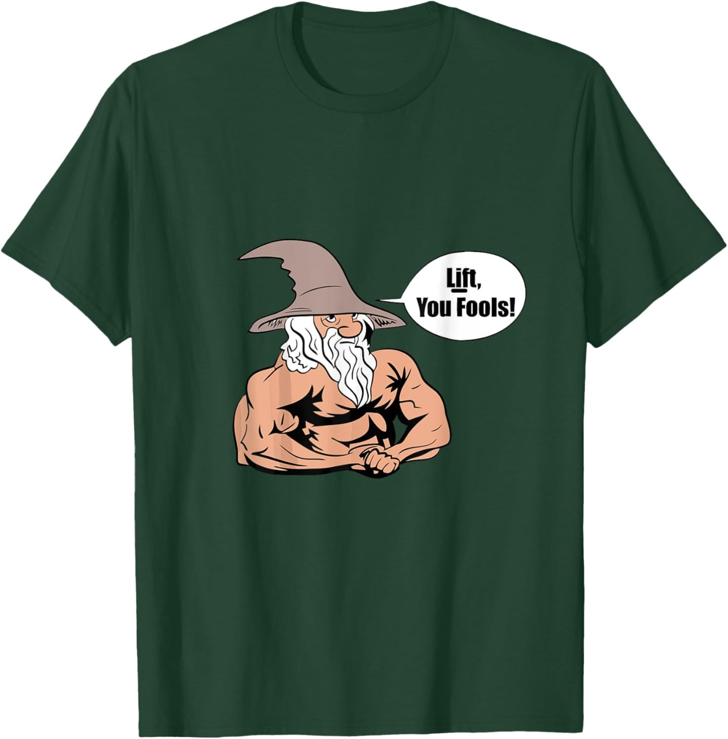 LUS41 Family Gifts Co. Men's Gym , Black, Small, Short Sleeve, Classic Fit, Cotton Blend, Unique Graphic Design, Lift You Fools Wizard Motive T-Shirt - T-Shirt | Forest