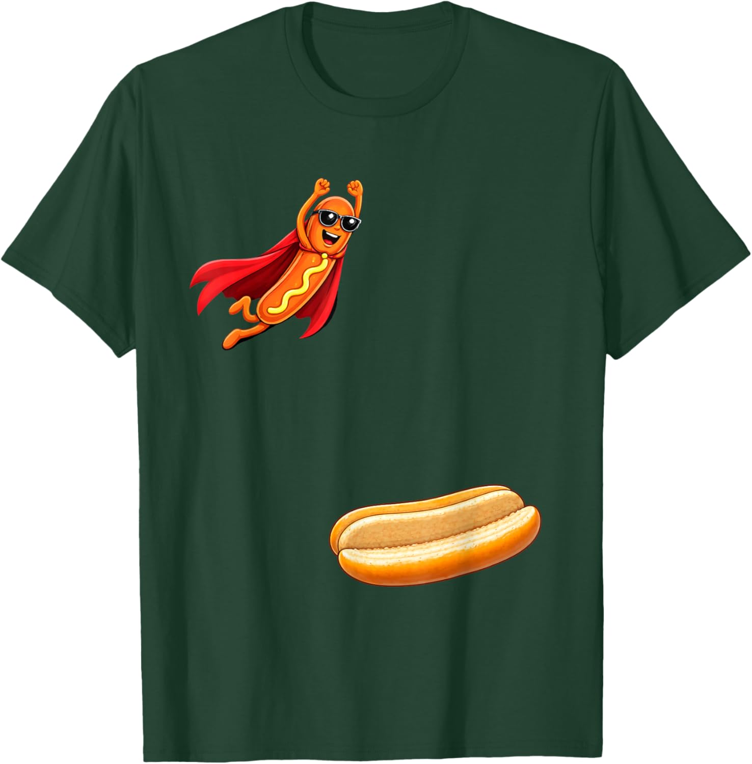 Funny Hot Dog Jumping Superhero Hot Dog T-Shirt - T-Shirt | Forest