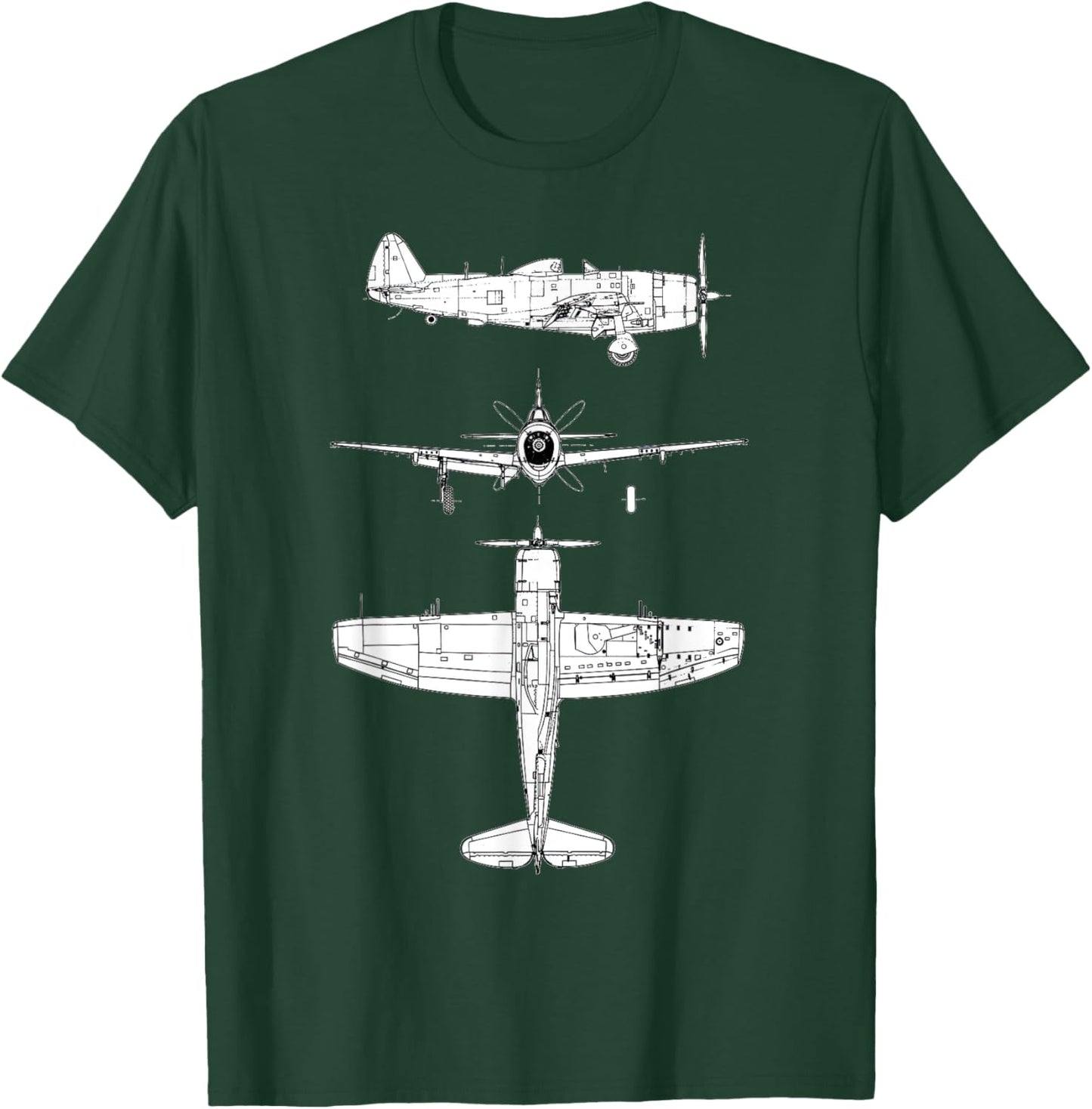 P47 Thunderbolt WW2 Fighter Airplane Blueprint T-Shirt - T-Shirt | Forest