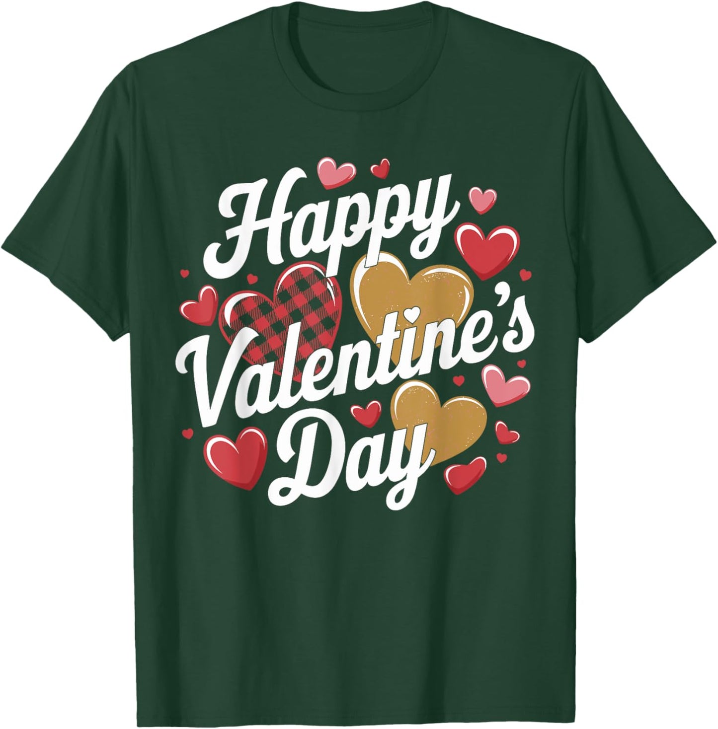 Happy Valentines Day Leopard Plaid Hearts Love Boys Girls T-Shirt - T-Shirt | Forest