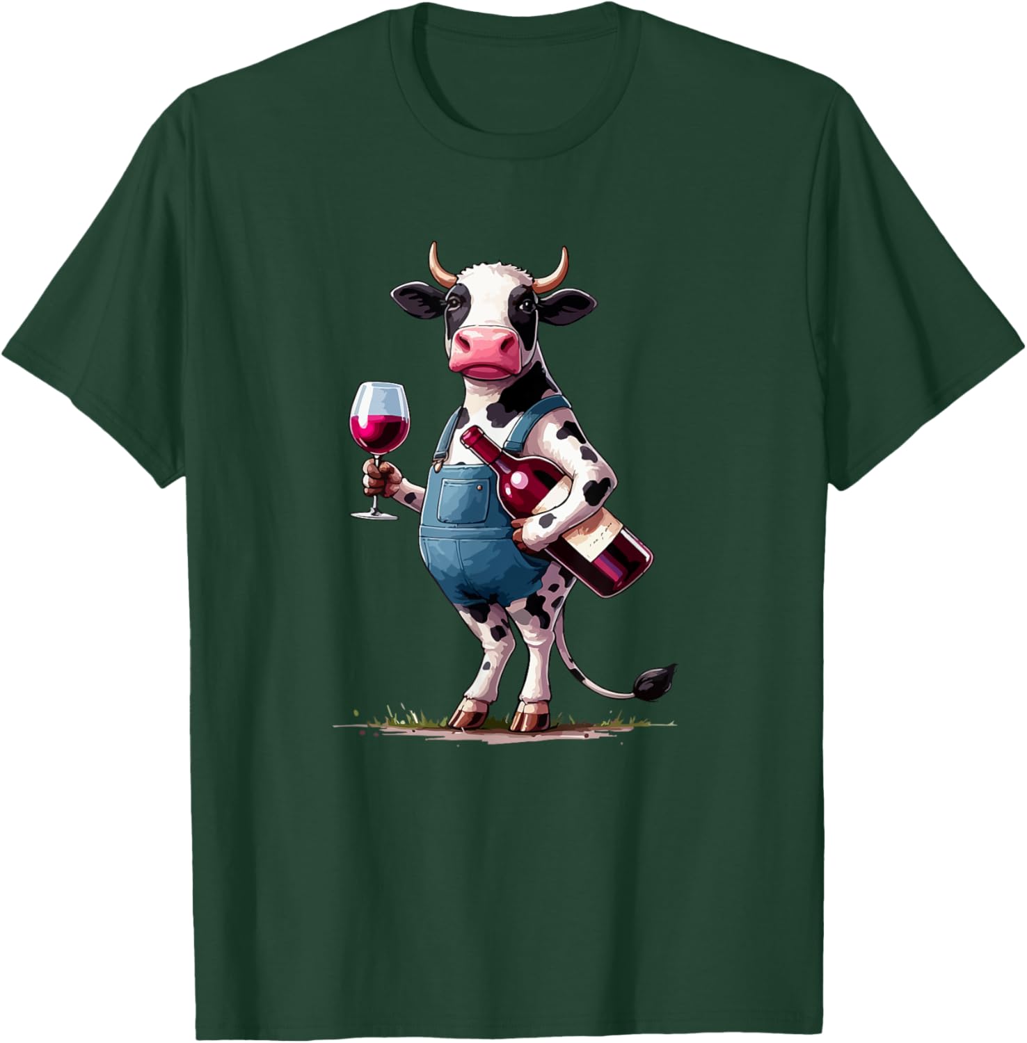 Cow Drinking Wine Costume Farmer Funny Party Drinker T-Shirt - T-Shirt | Forest