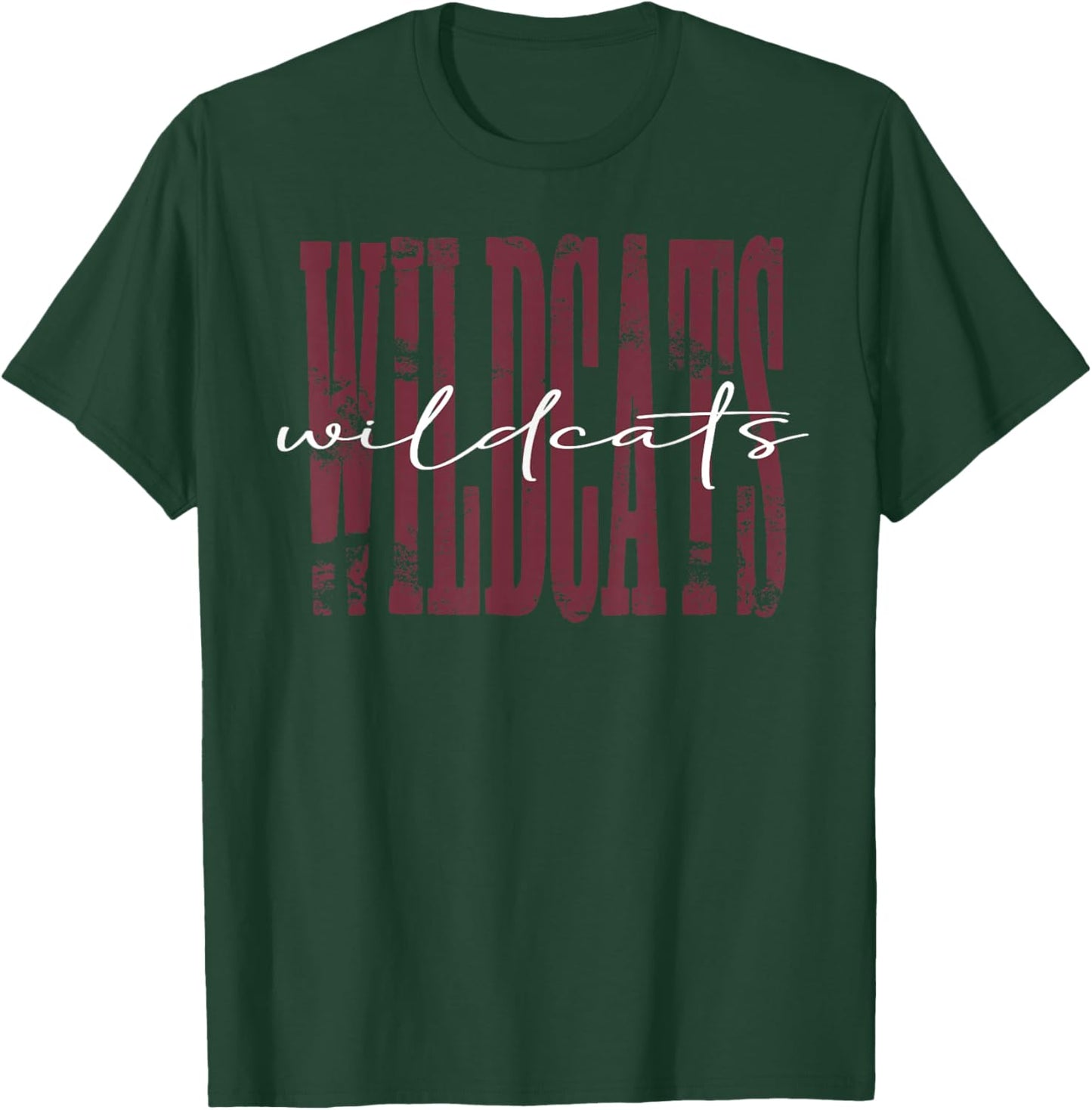 Maroon Wildcat Pride Distressed School Spirit Wildcats T-Shirt - T-Shirt | Forest