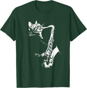 Funny Cat Saxophone Jazz Musician Sax T-Shirt - T-Shirt | Forest