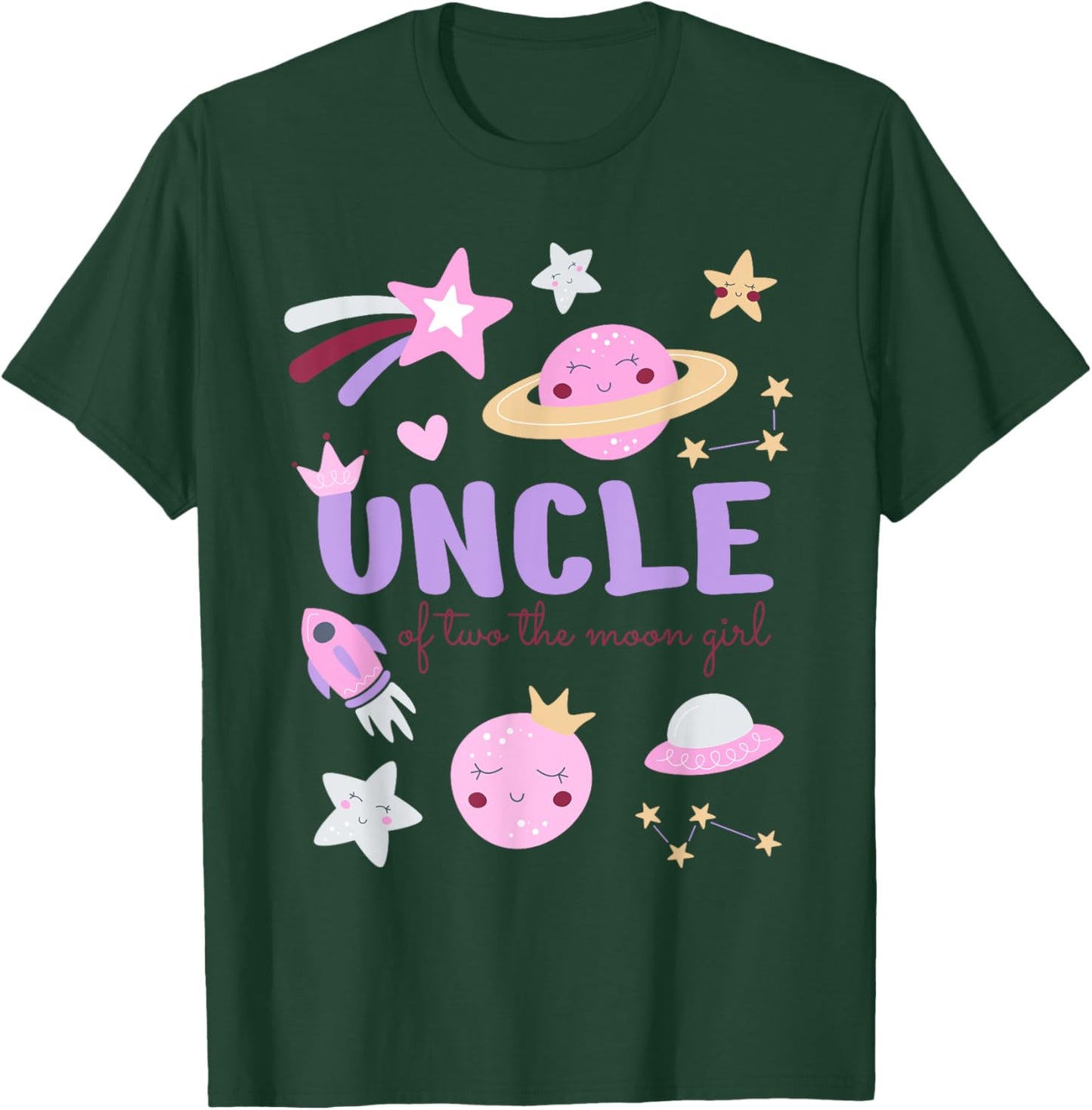 Uncle of Two The Moon Girl Cosmos Stars Space 2nd Birthday T-Shirt - T-Shirt | Forest